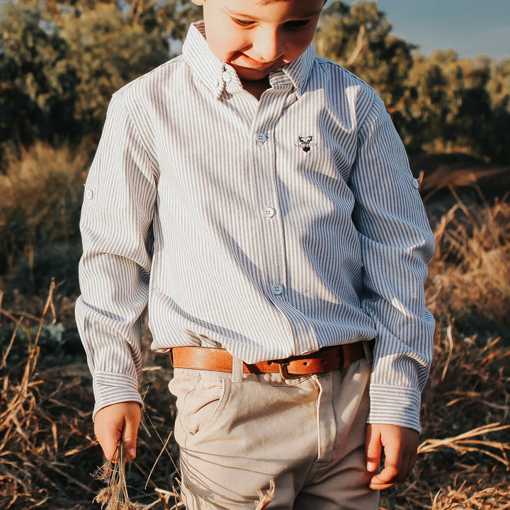 Love Henry Tops Boys Dress Shirt - Navy Pinstripe