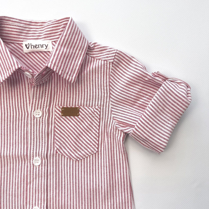 Love Henry Tops Boys Dress Shirt - Red Pinstripe