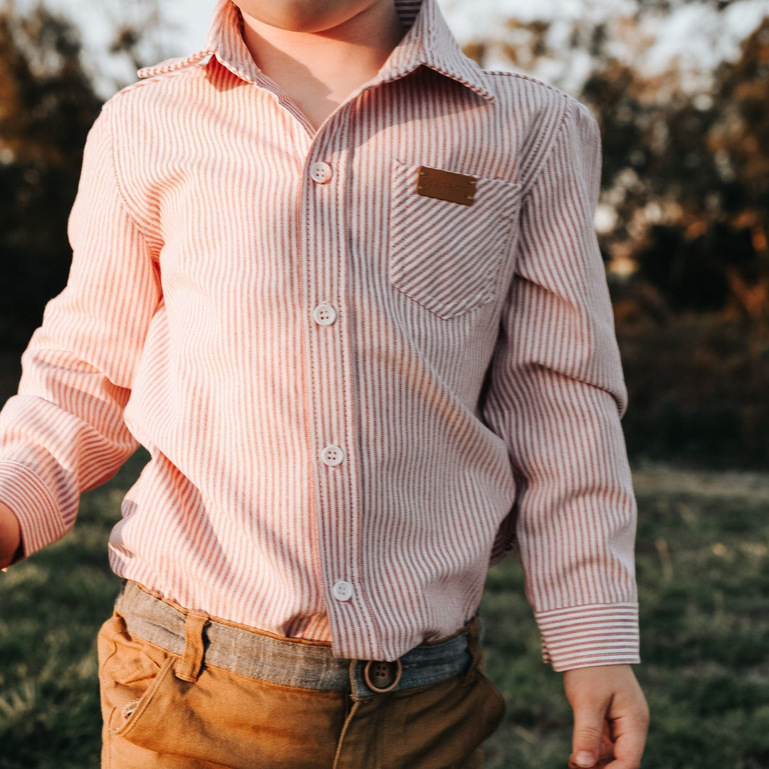 Love Henry Tops Boys Dress Shirt - Red Pinstripe