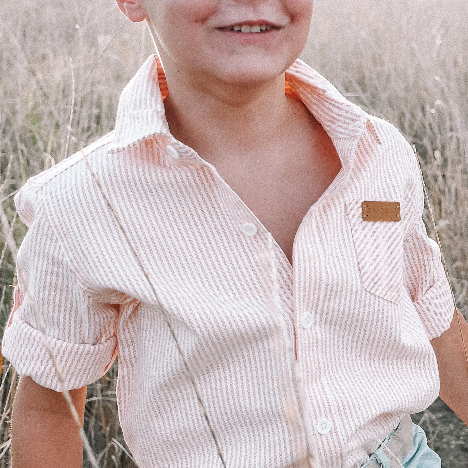 Love Henry Tops Boys Dress Shirt - Tangerine Pinstripe