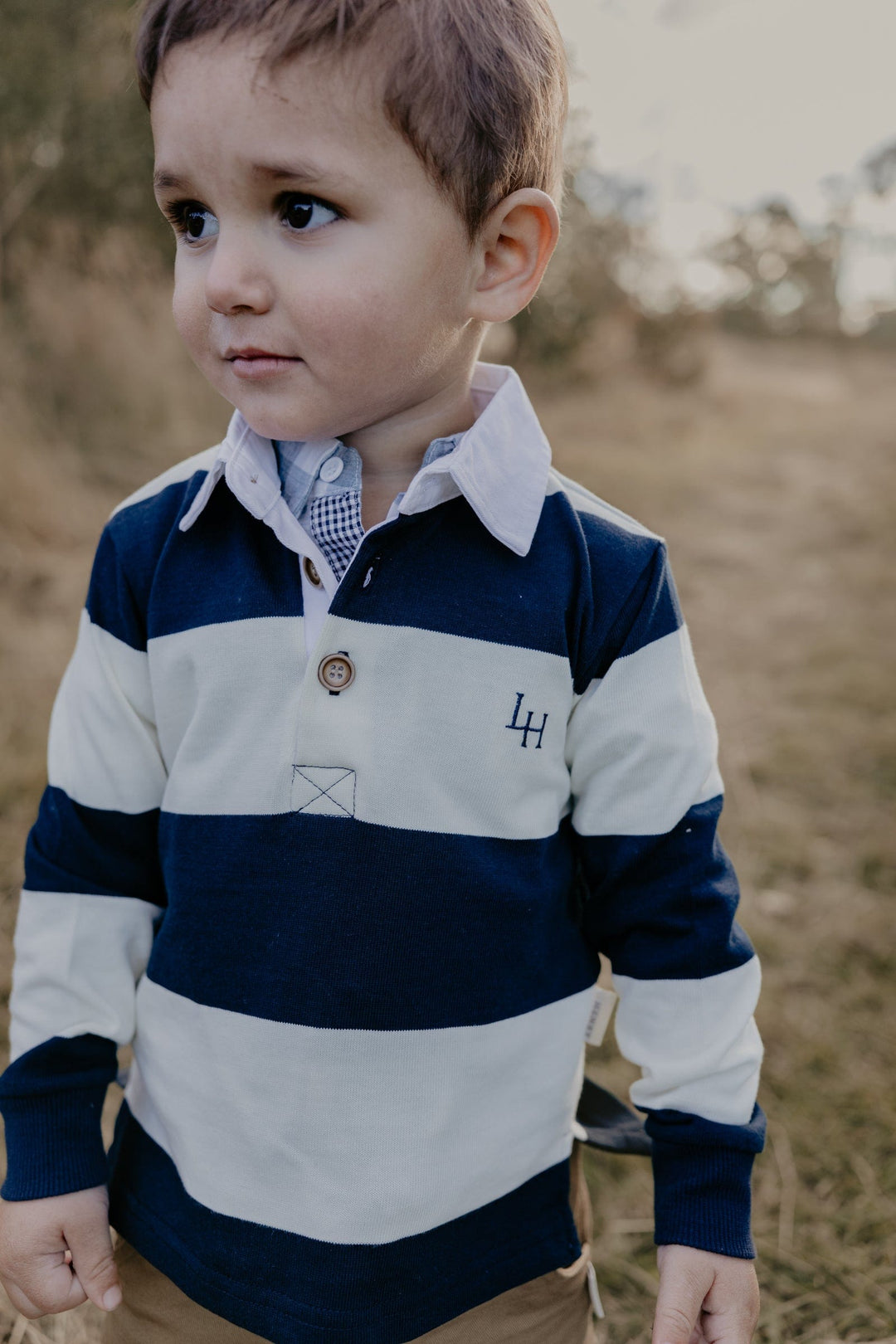 Love Henry Tops Boys Freddie Rugby Polo - Cream Stripe