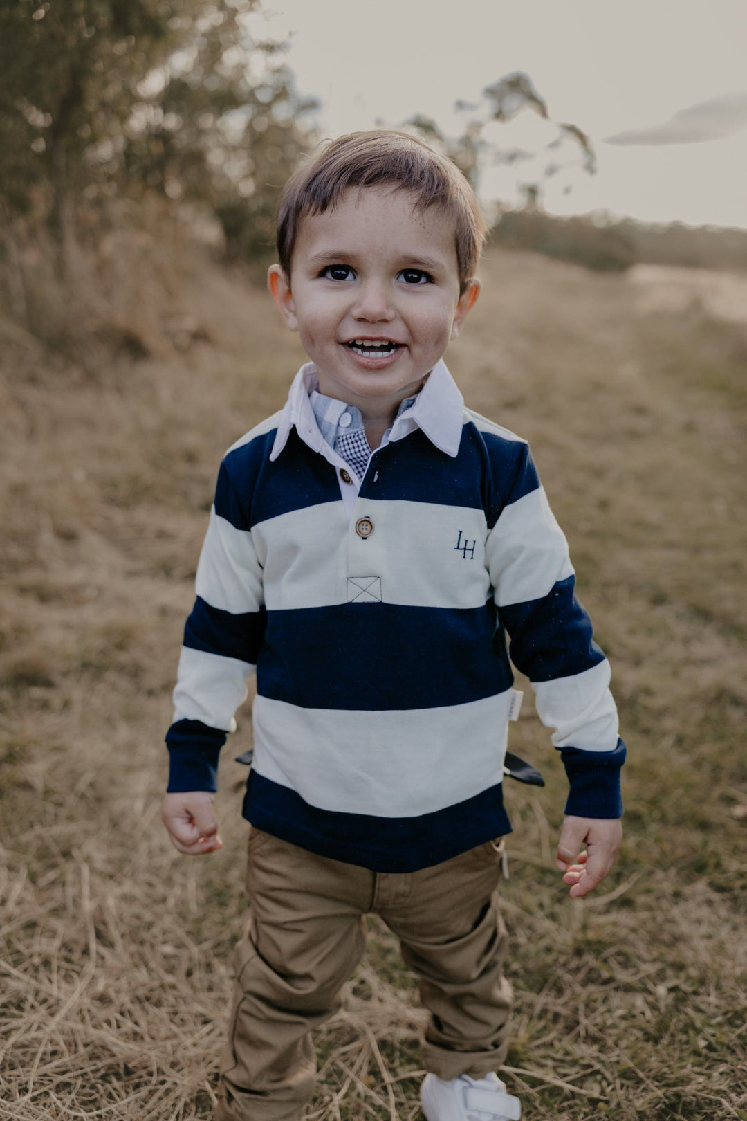 Love Henry Tops Boys Freddie Rugby Polo - Cream Stripe