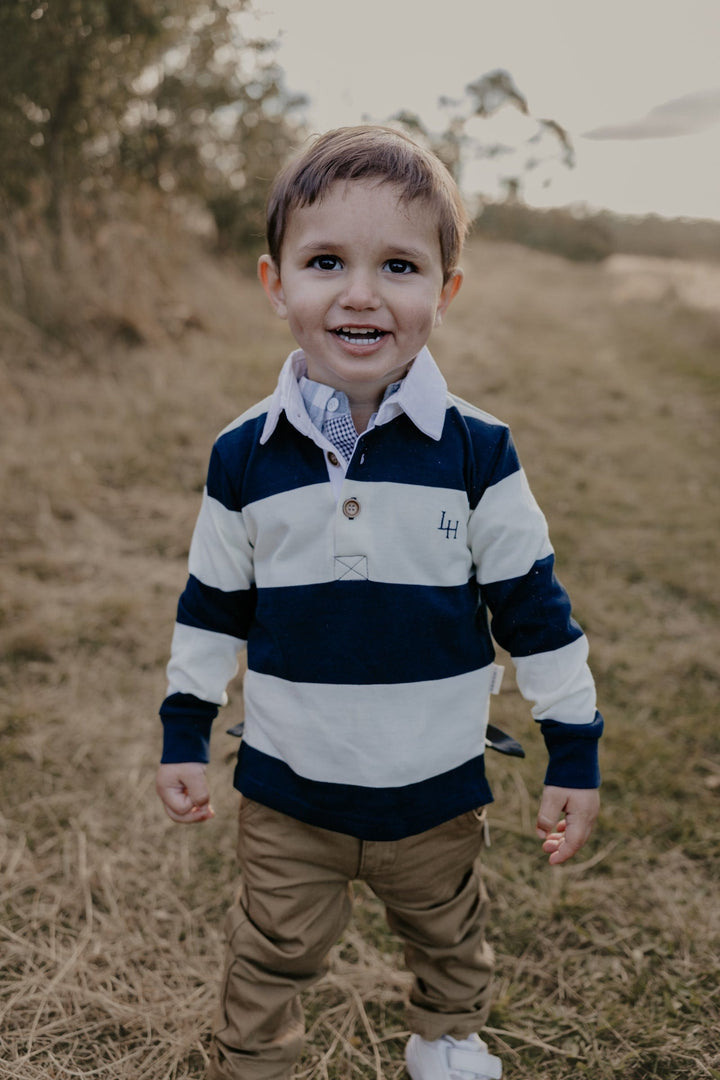 Love Henry Tops Boys Freddie Rugby Polo - Cream Stripe