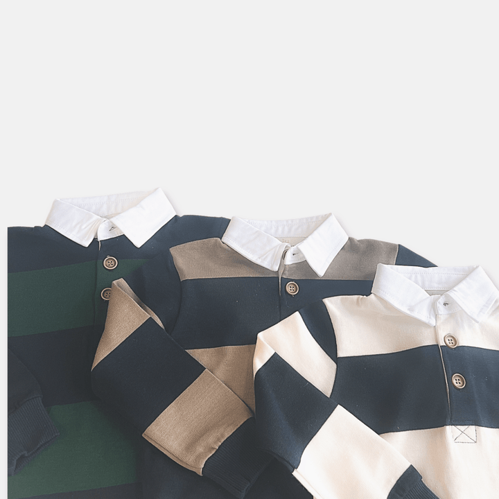 Love Henry Tops Boys Freddie Rugby Polo - Cream Stripe