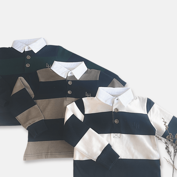 Love Henry Tops Boys Freddie Rugby Polo - Cream Stripe