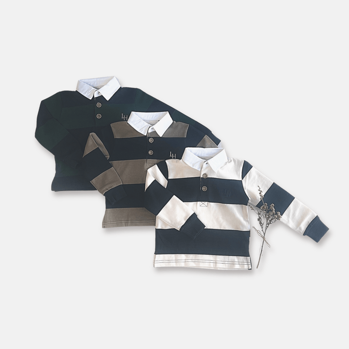 Love Henry Tops Boys Freddie Rugby Polo - Cream Stripe