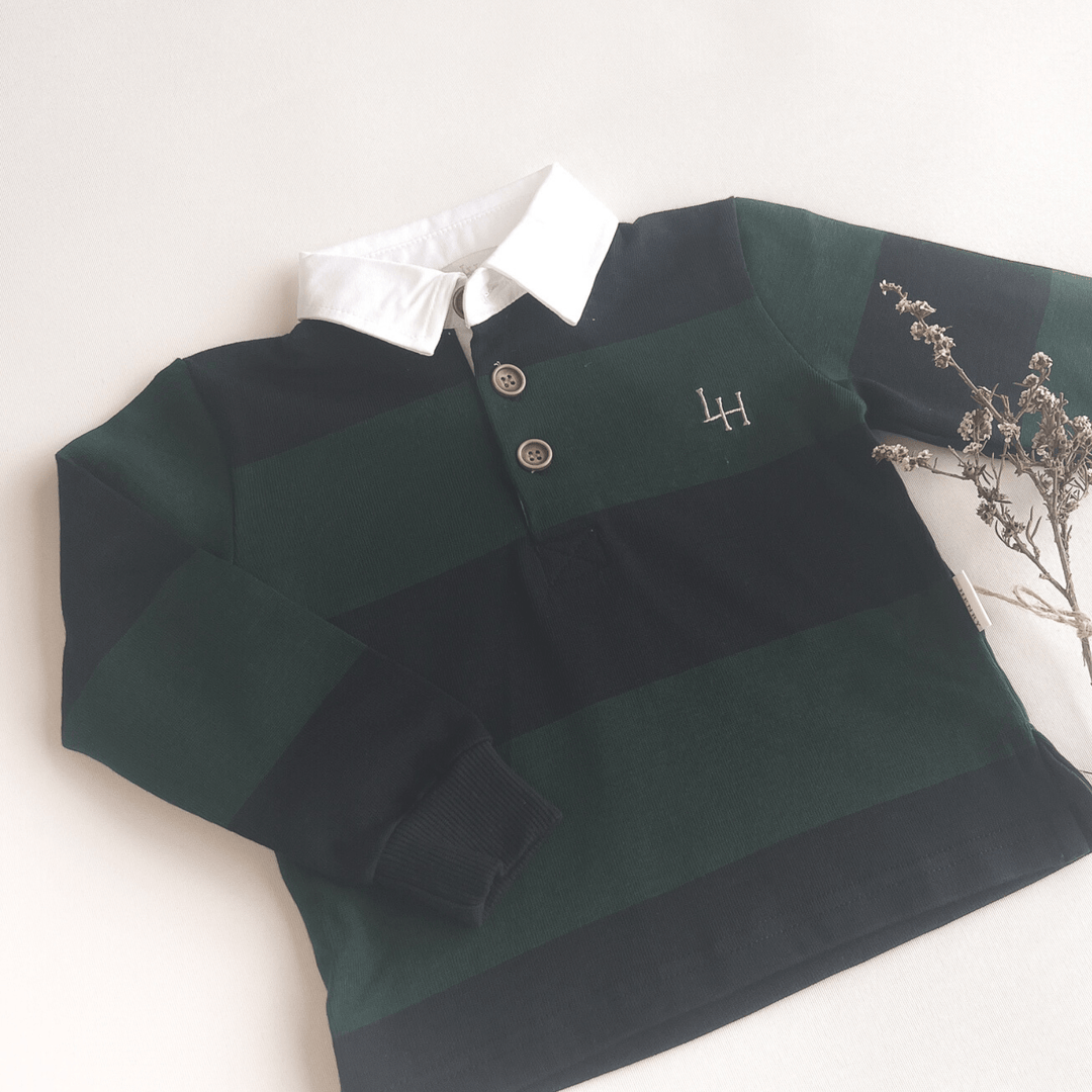 Love Henry Tops Boys Freddie Rugby Polo - Green Stripe