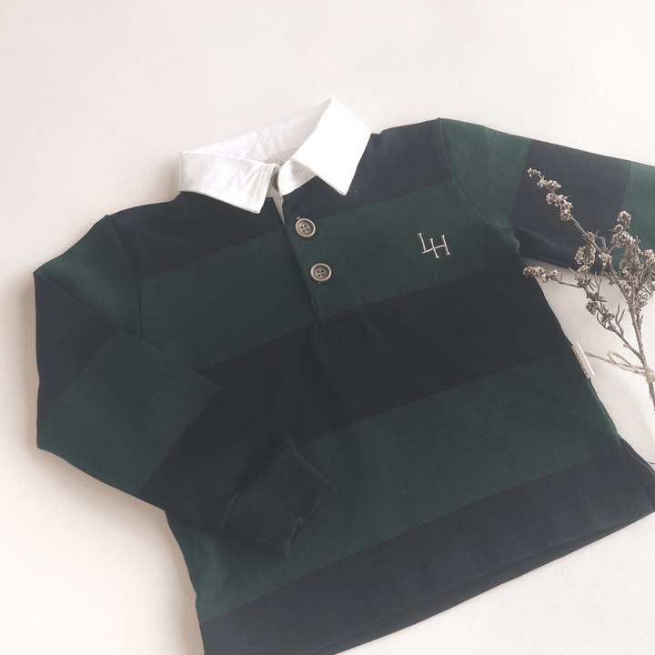 Love Henry Tops Boys Freddie Rugby Polo - Green Stripe