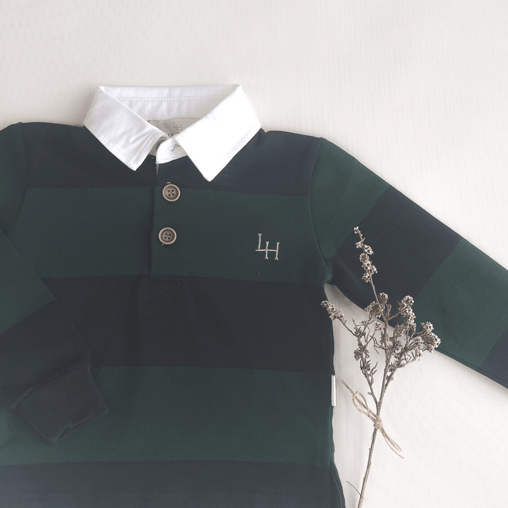 Love Henry Tops Boys Freddie Rugby Polo - Green Stripe