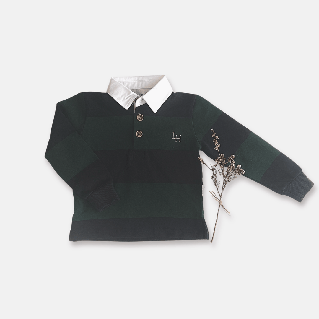 Love Henry Tops Boys Freddie Rugby Polo - Green Stripe