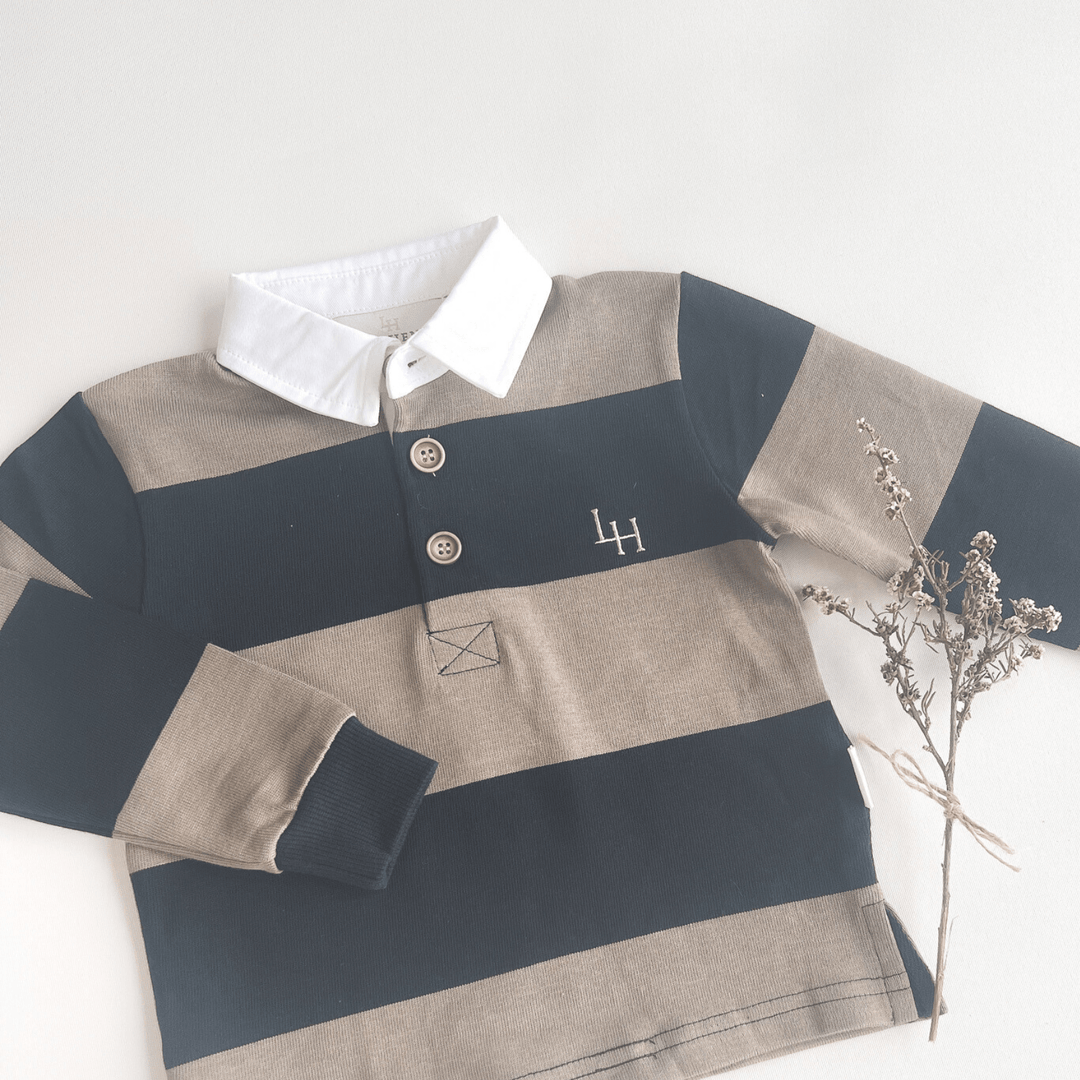 Love Henry Tops Boys Freddie Rugby Polo - Olive Stripe