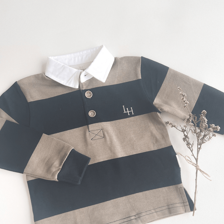 Love Henry Tops Boys Freddie Rugby Polo - Olive Stripe