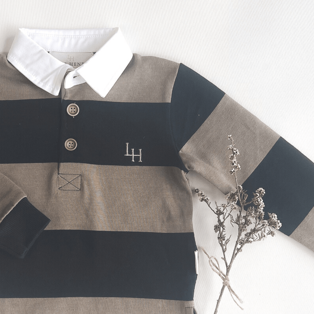 Love Henry Tops Boys Freddie Rugby Polo - Olive Stripe