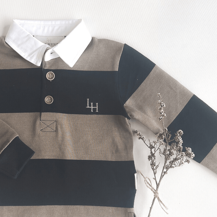 Love Henry Tops Boys Freddie Rugby Polo - Olive Stripe