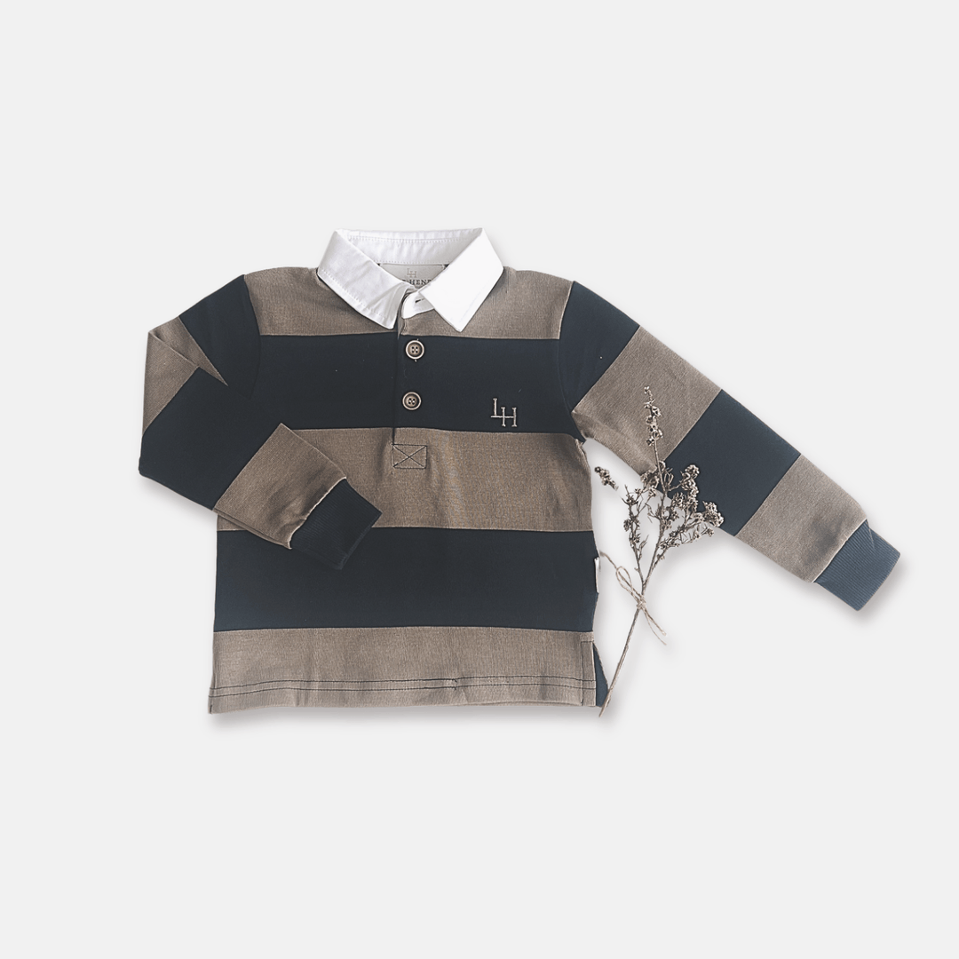 Love Henry Tops Boys Freddie Rugby Polo - Olive Stripe