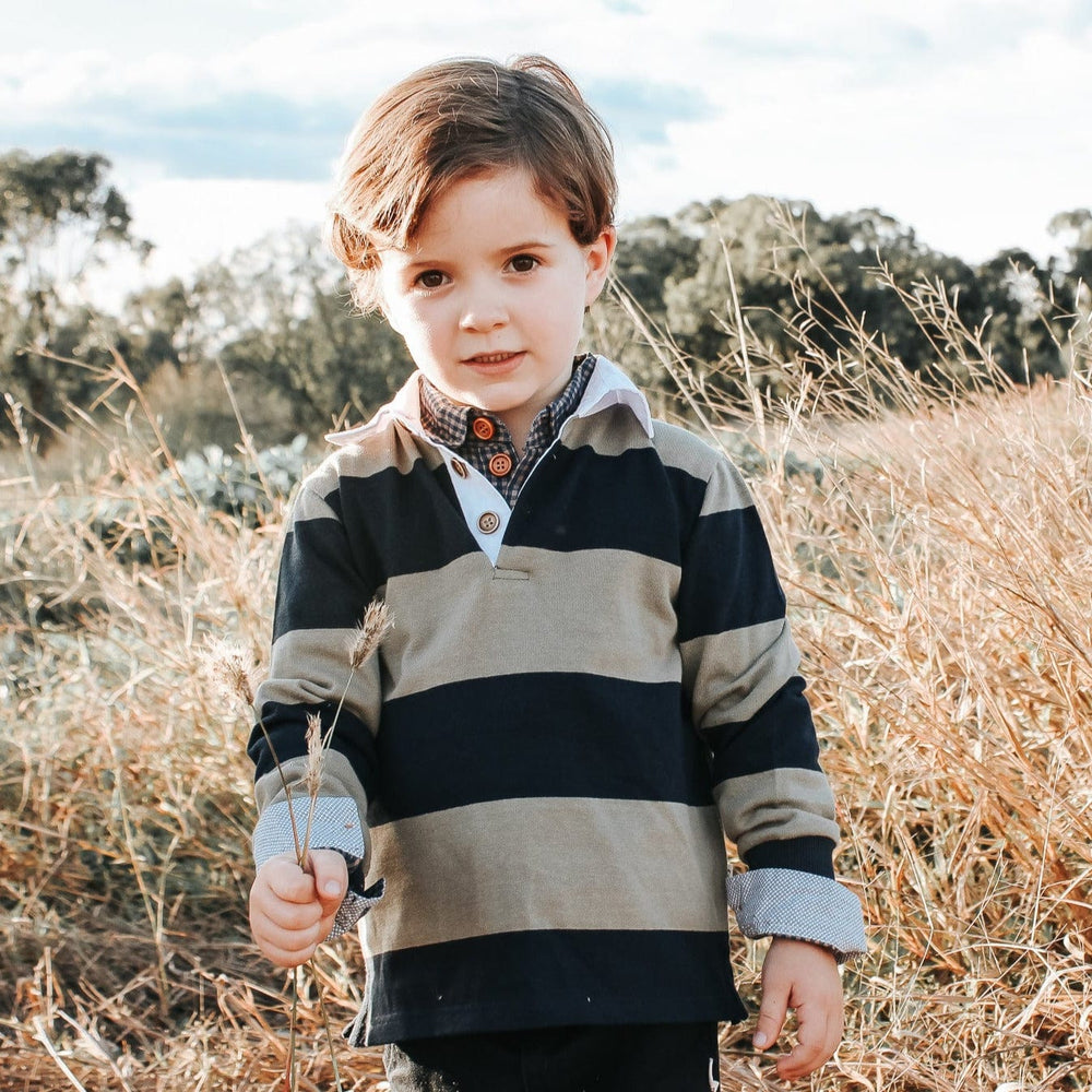 Love Henry Tops Boys Freddie Rugby Polo - Olive Stripe