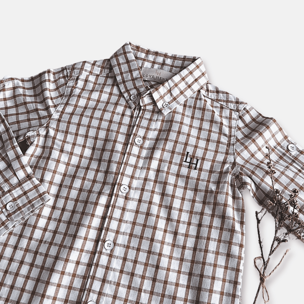 Love Henry Tops Boys Oxford Dress Shirt - Tan Check