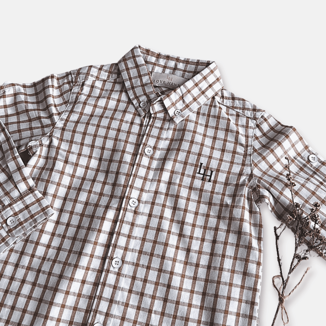 Love Henry Tops Boys Oxford Dress Shirt - Tan Check