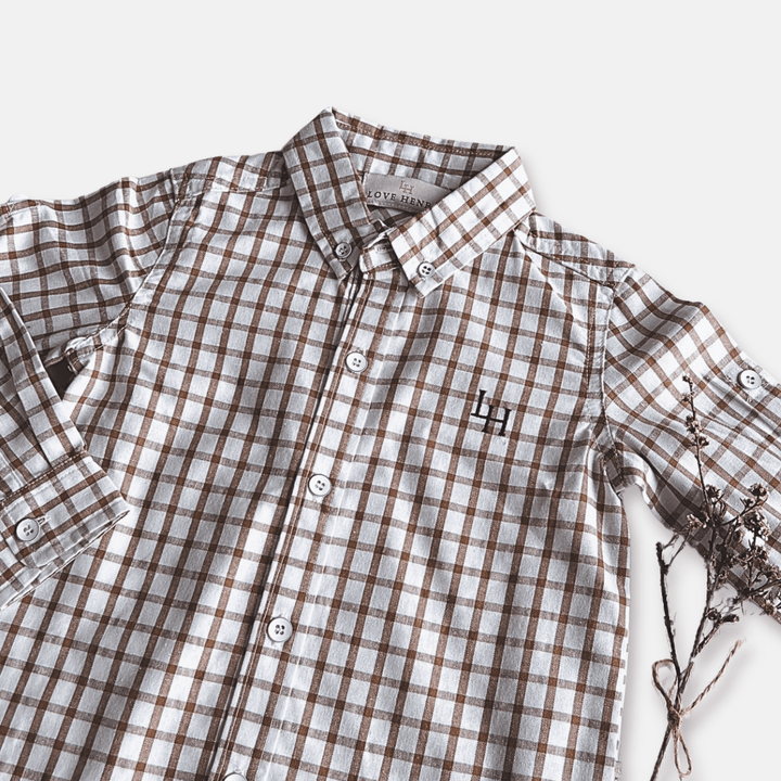 Love Henry Tops Boys Oxford Dress Shirt - Tan Check