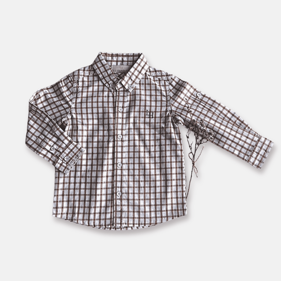 Love Henry Tops Boys Oxford Dress Shirt - Tan Check