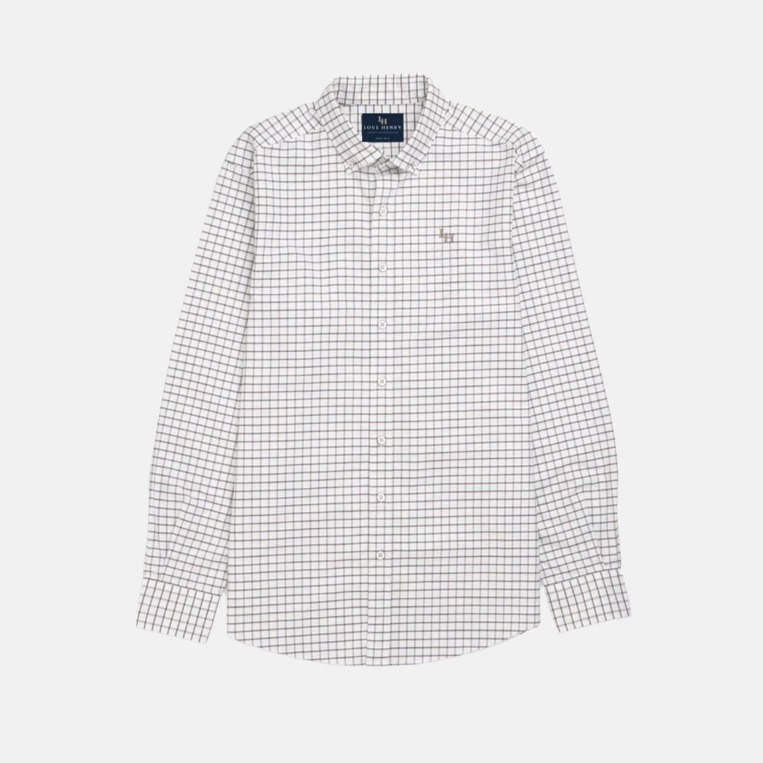 Love Henry Tops Boys Oxford Shirt - Tan Check