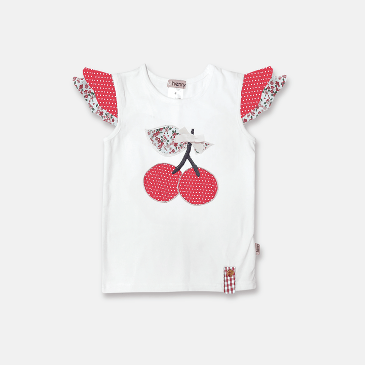 Love Henry Tops Girls Applique Top - Red Cherries