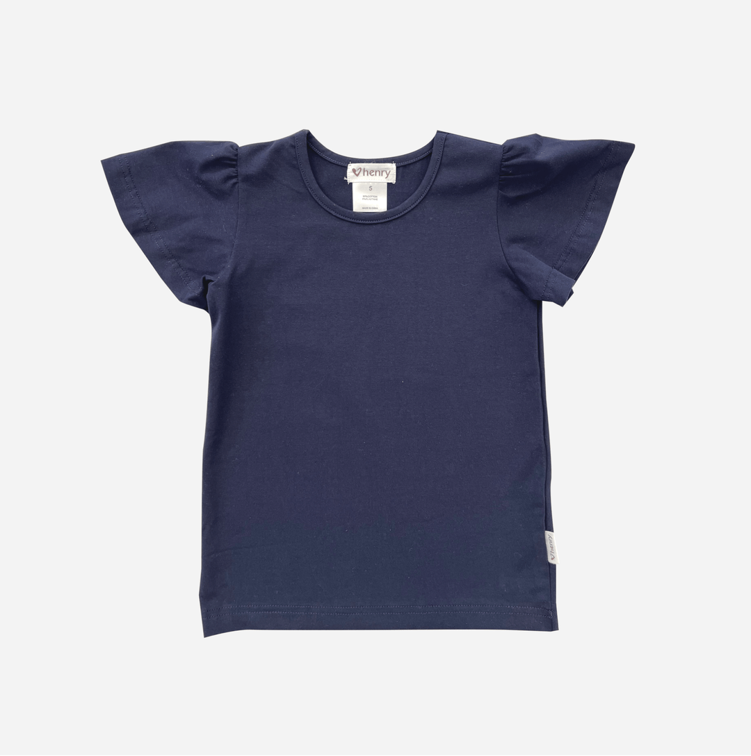 Love Henry Tops Girls Frill Sleeve Top - Navy