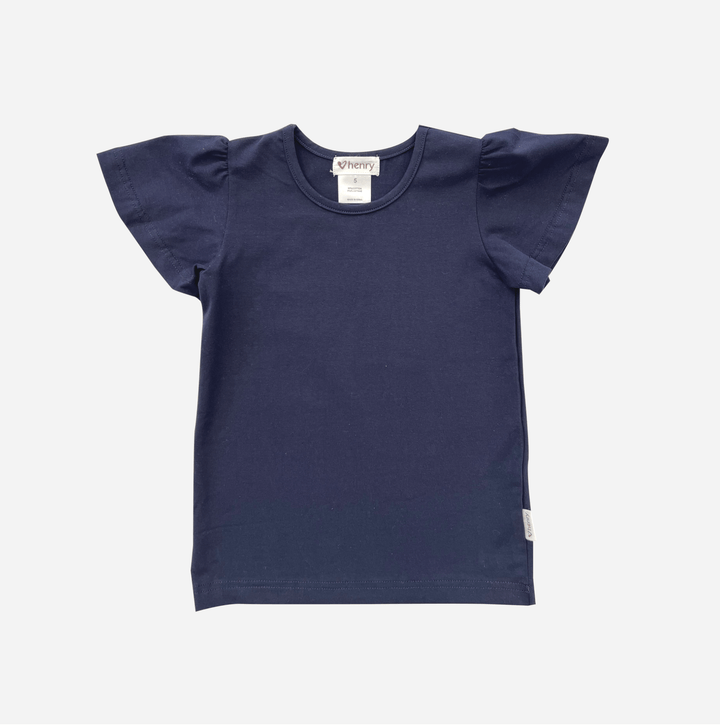 Love Henry Tops Girls Frill Sleeve Top - Navy