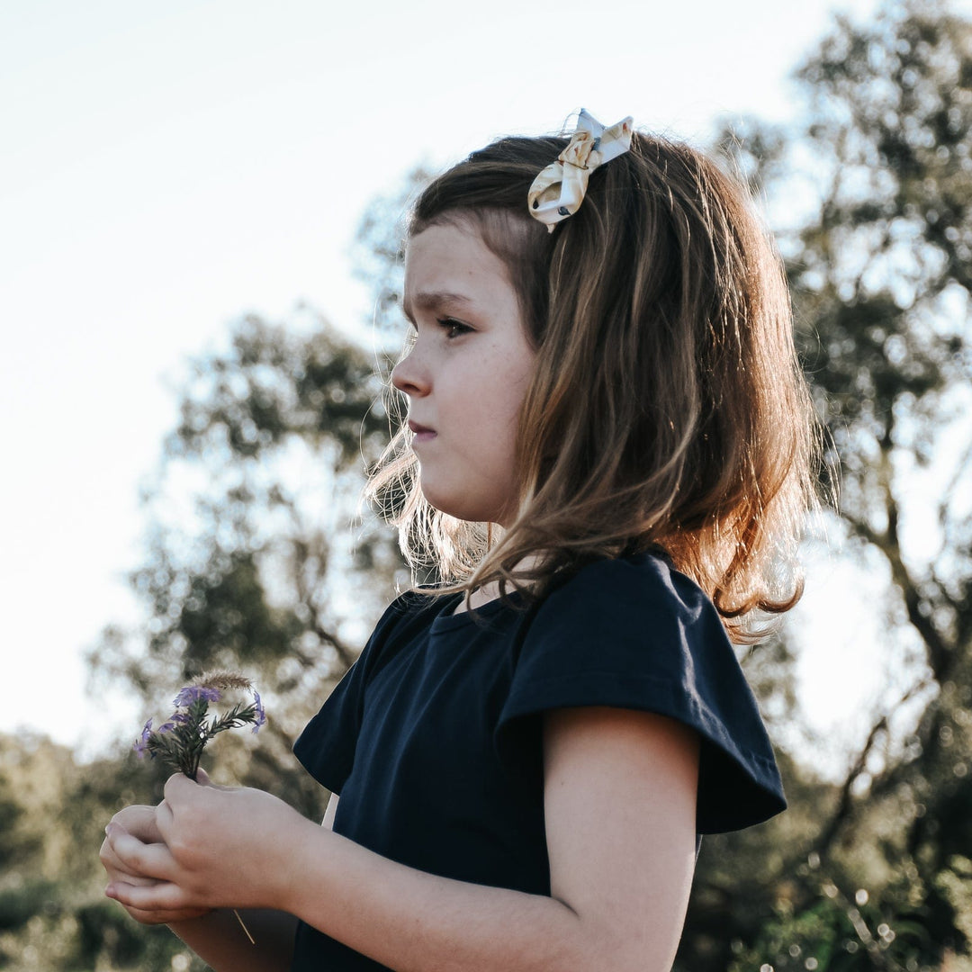 Love Henry Tops Girls Frill Sleeve Top - Navy
