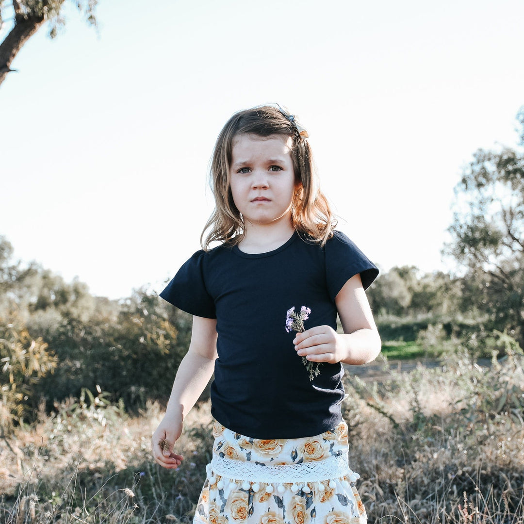 Love Henry Tops Girls Frill Sleeve Top - Navy