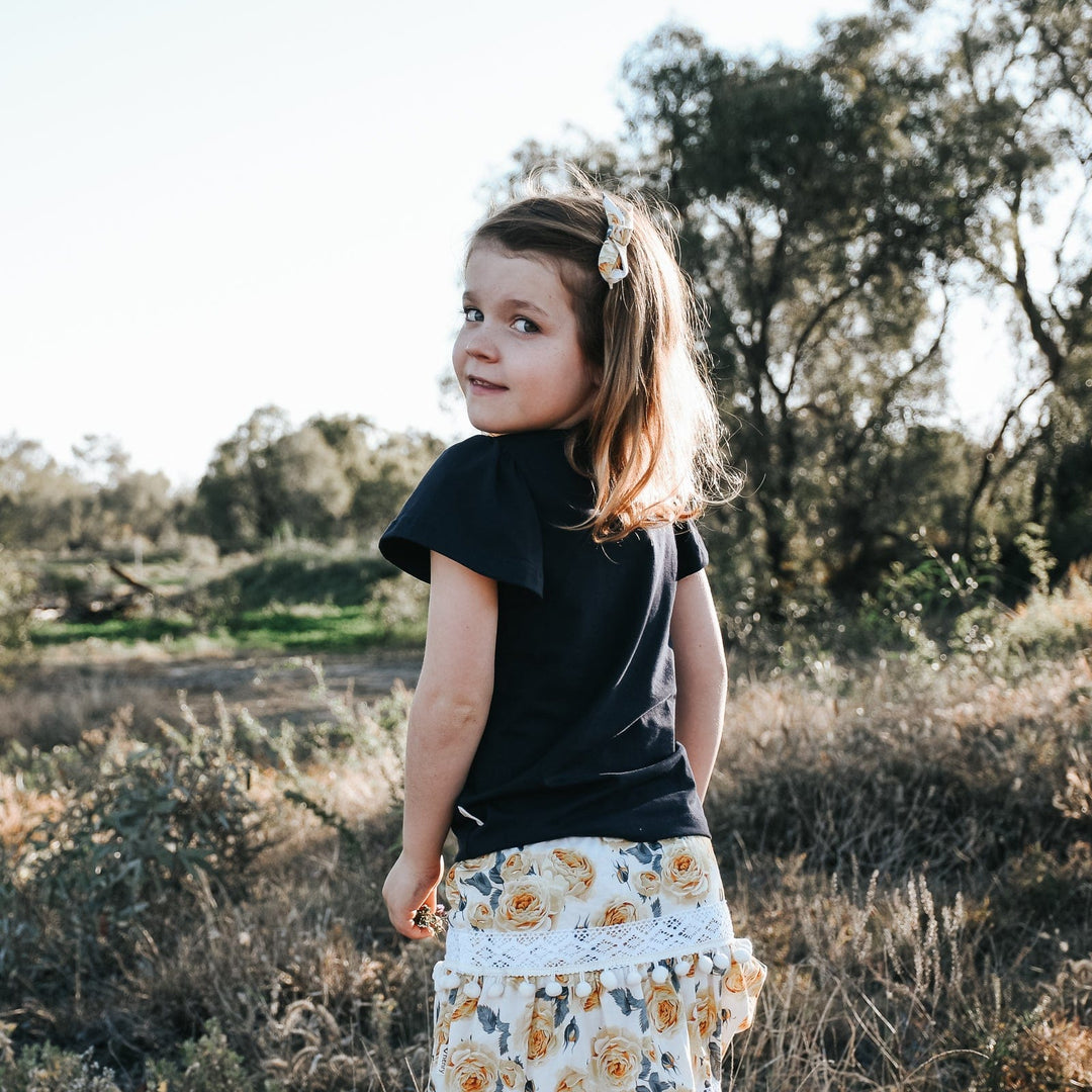 Love Henry Tops Girls Frill Sleeve Top - Navy