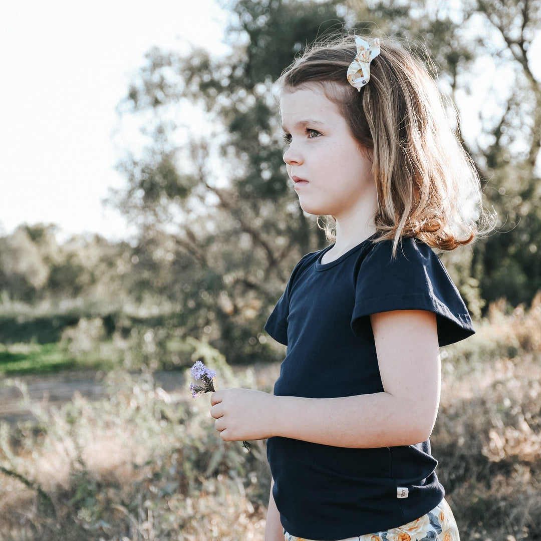 Love Henry Tops Girls Frill Sleeve Top - Navy