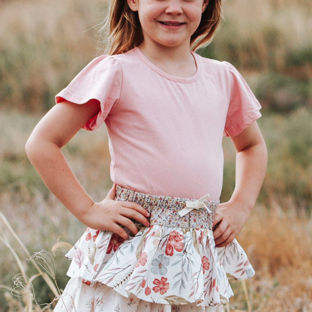 Love Henry Tops Girls Frill Sleeve Top - Peach Pink