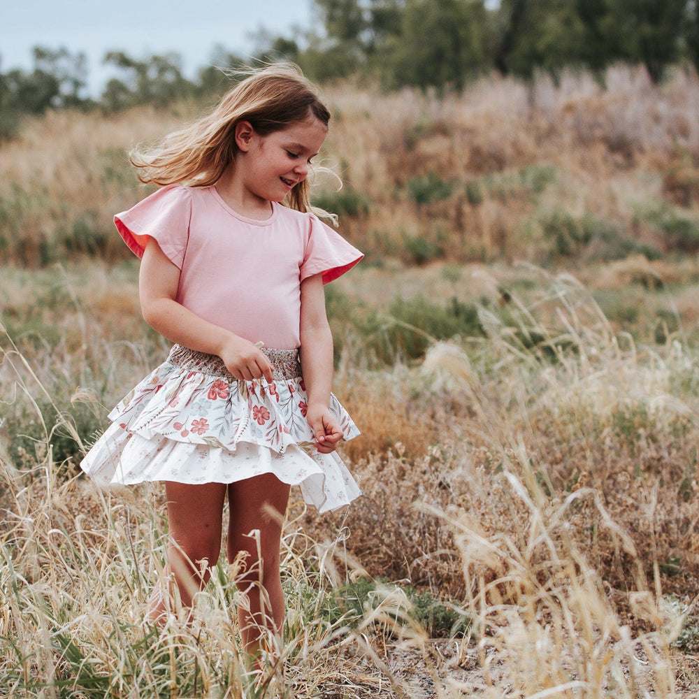 Love Henry Tops Girls Frill Sleeve Top - Peach Pink