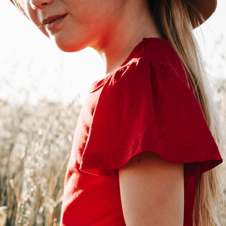 Love Henry Tops Girls Frill Sleeve Top - Red