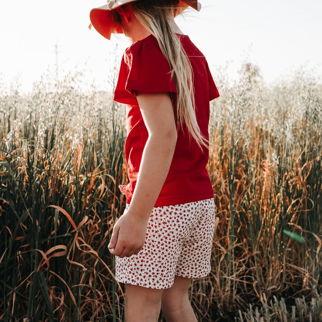 Love Henry Tops Girls Frill Sleeve Top - Red