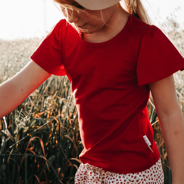 Love Henry Tops Girls Frill Sleeve Top - Red