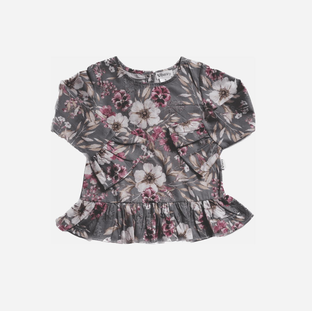 Love Henry Tops Girls Logan Peplum Top - Midnight Floral