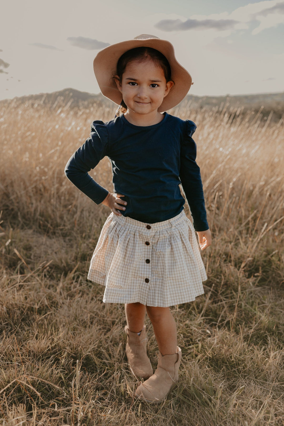 Love Henry Tops Girls Puff Sleeve Knit Top - Navy