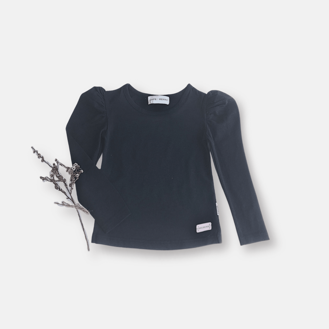 Love Henry Tops Girls Puff Sleeve Knit Top - Navy