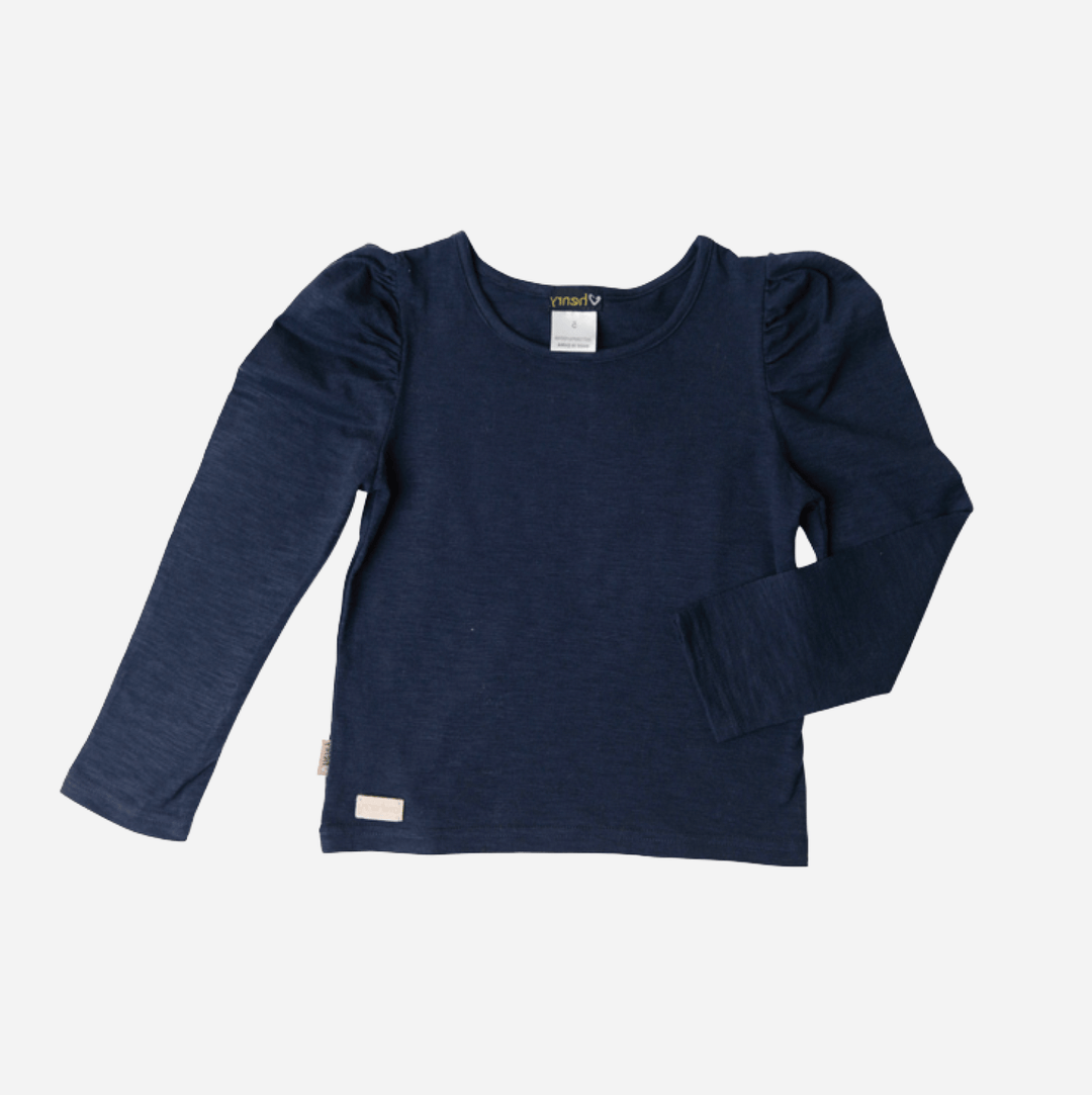 Love Henry Tops Girls Puff Sleeve Knit Top - Navy