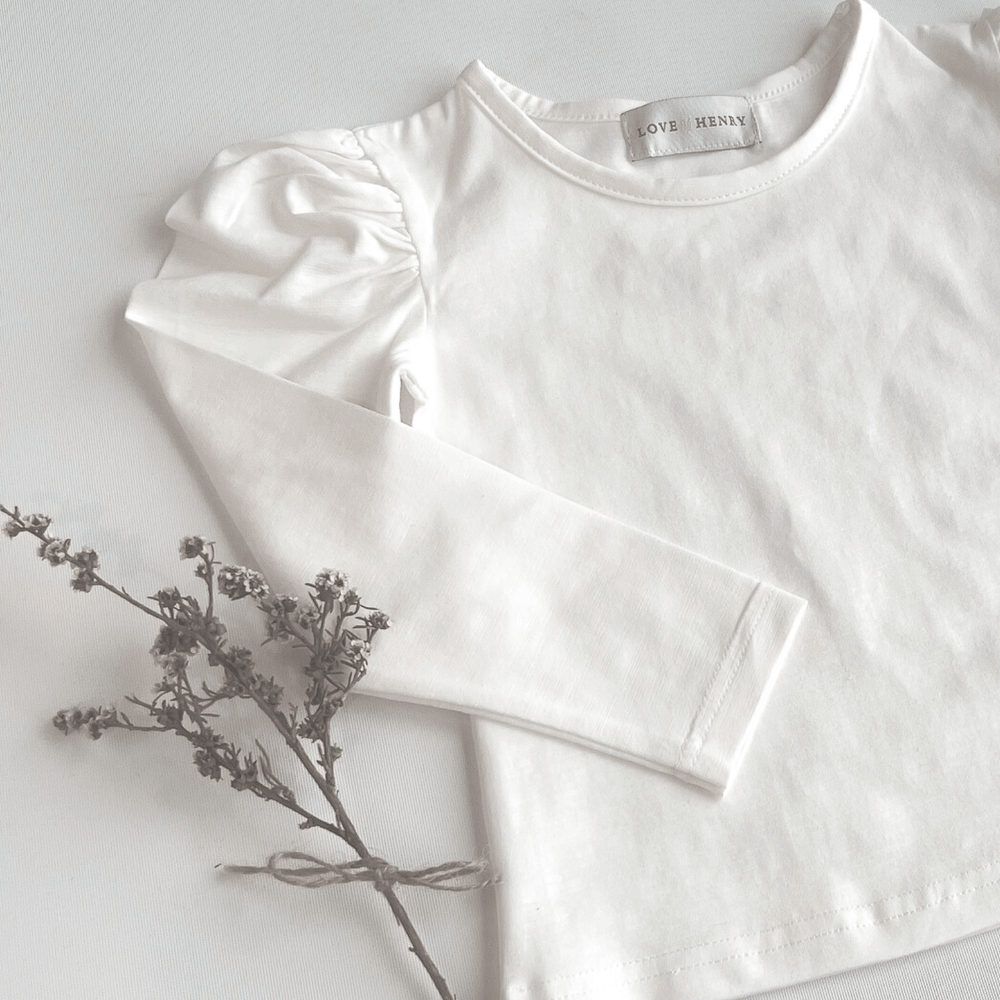 Love Henry Tops Girls Puff Sleeve Knit Top - White