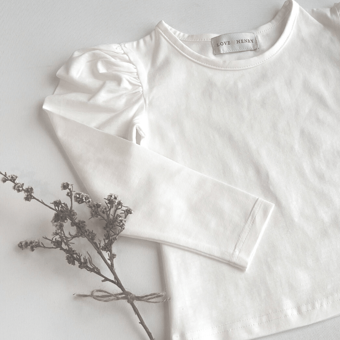 Love Henry Tops Girls Puff Sleeve Knit Top - White