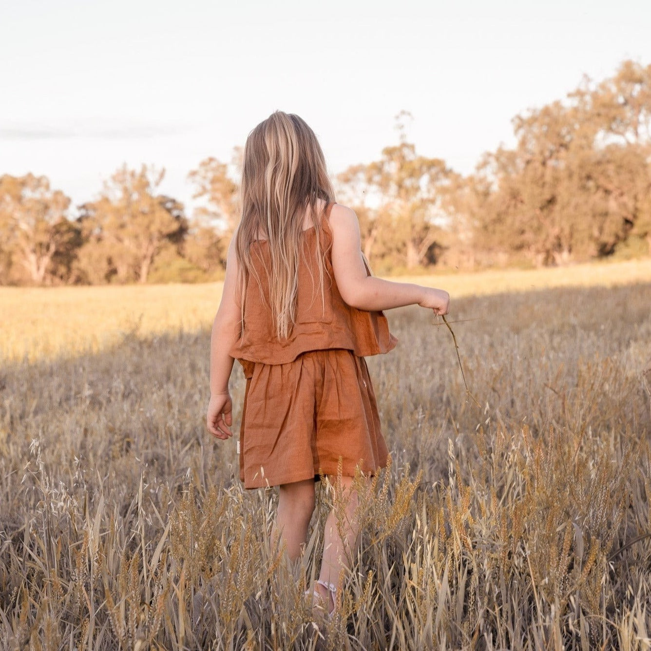 Love Henry Dresses Girls Tiered Dress - Bronze Linen