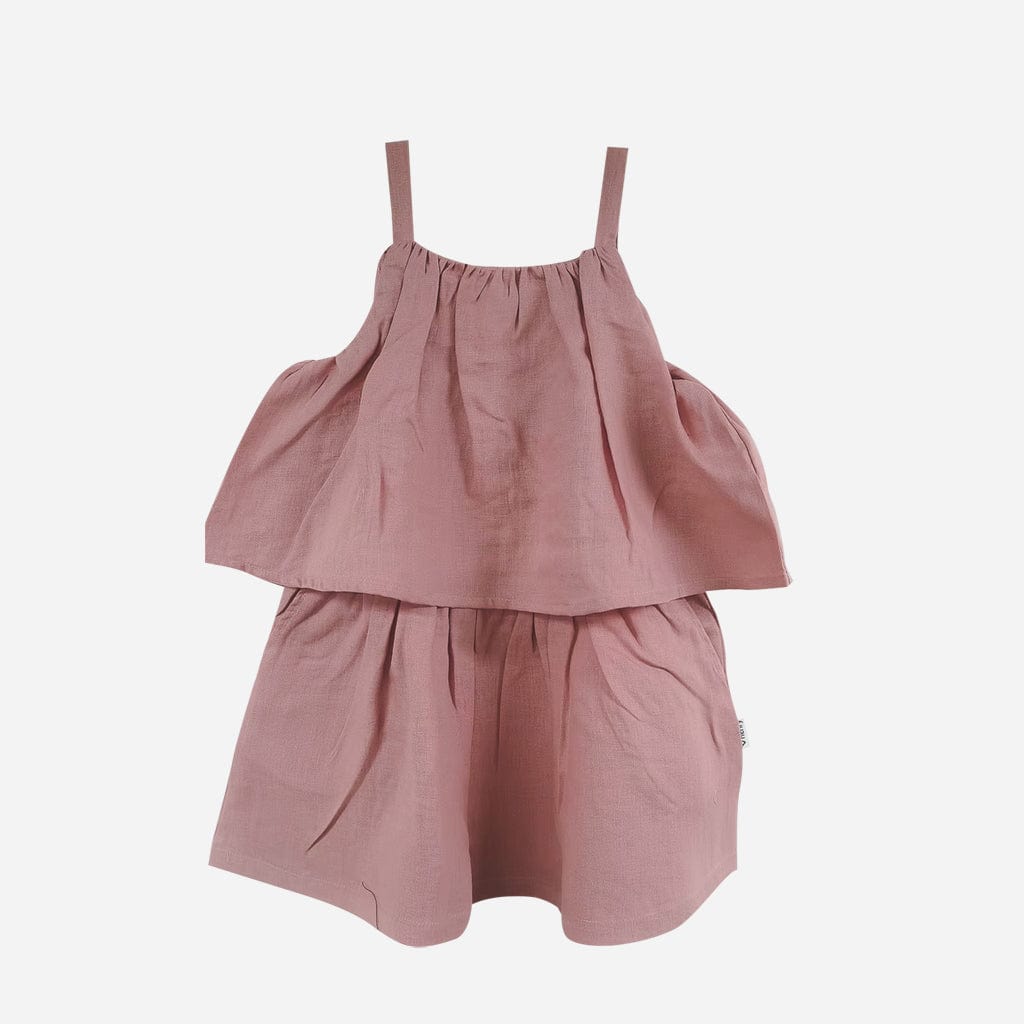 Love Henry Dresses Girls Tiered Dress - Pink Linen