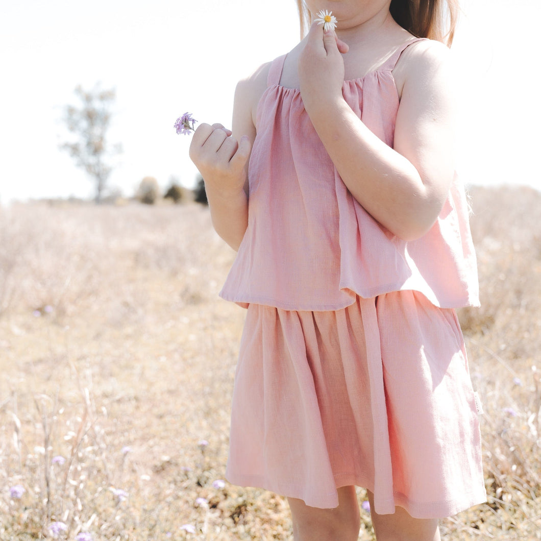 Love Henry Dresses Girls Tiered Dress - Pink Linen