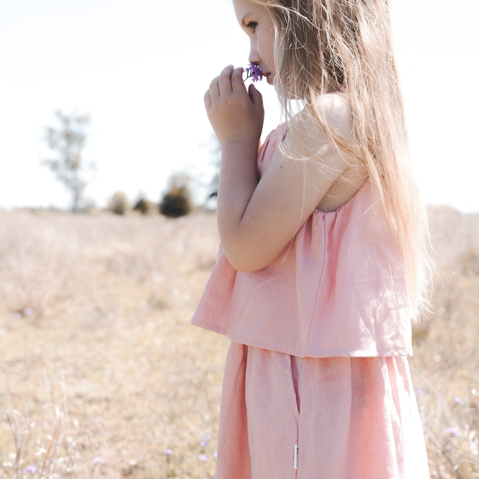Love Henry Dresses Girls Tiered Dress - Pink Linen