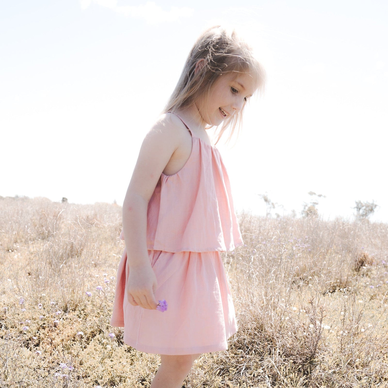 Love Henry Dresses Girls Tiered Dress - Pink Linen