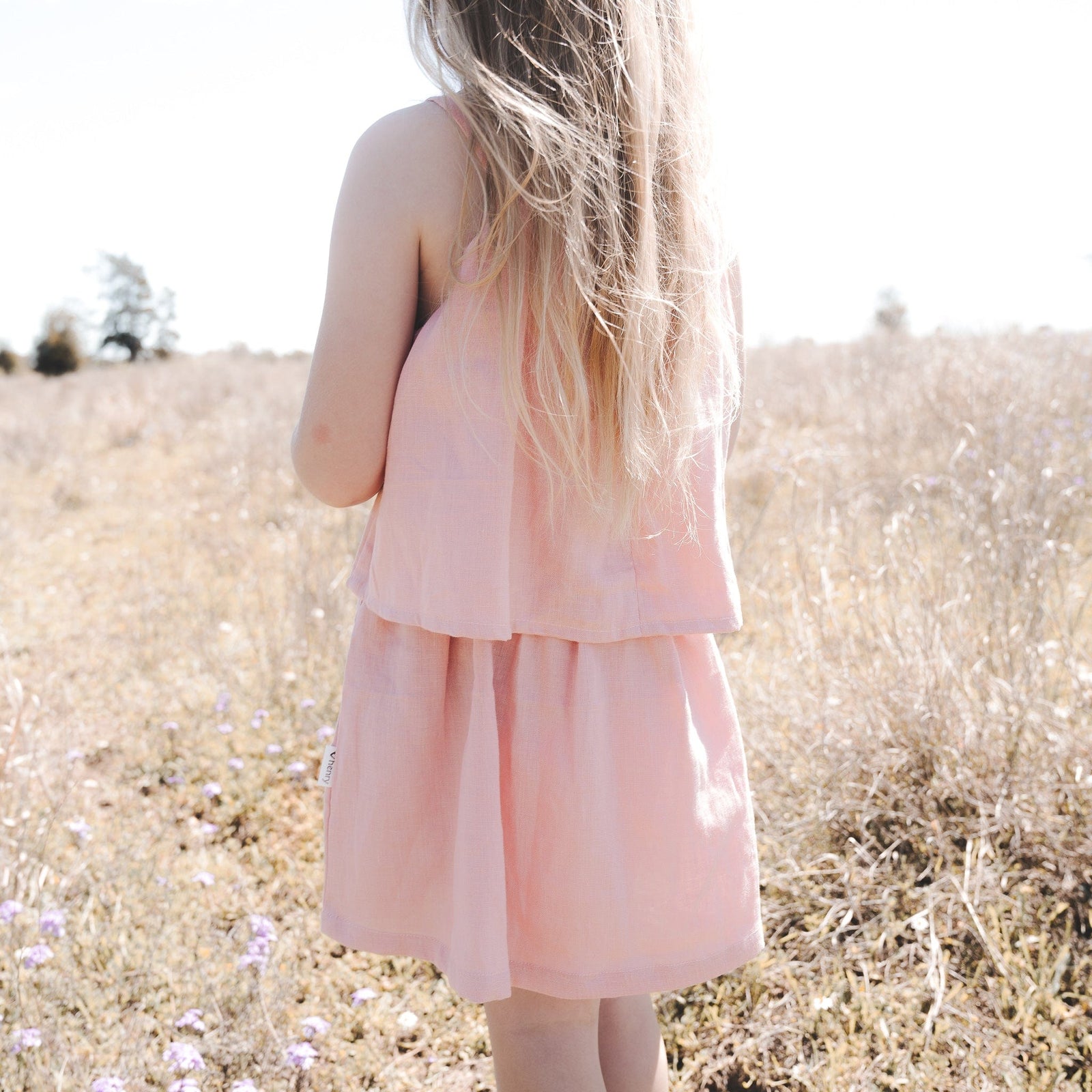 Love Henry Dresses Girls Tiered Dress - Pink Linen