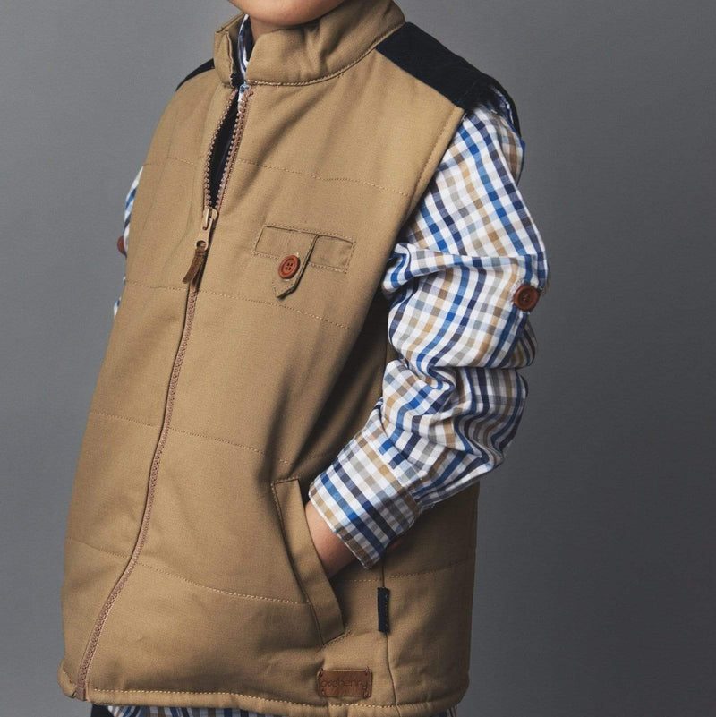Boys Quilted Vest - Tan